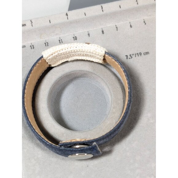 Boho Blue Faux Suede Embroidered Love Snap Cuff Bracelet 7.5" - Picture 9 of 9